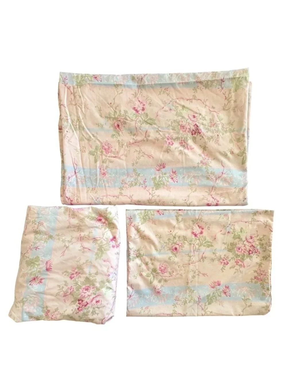 Cottage Core Sheet Set Cabbage Rose Stripe Delicate Pale Pink 3 Piece Twin Size